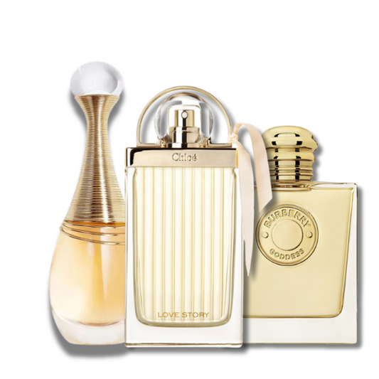 3 Parfums Dior J'ADORE, Chloé LOVE STORY y Burberry GODDESS EAU DE PARFUM 100ML