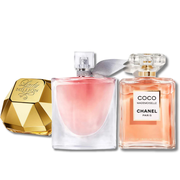 3 Parfums Lady Million (Eau de Parfum) Rabanne, Lancôme LA VIE EST BELLE (Eau de Parfum) and CHANEL COCO MADEMOISELLE EAU DE PARFUM 100ML